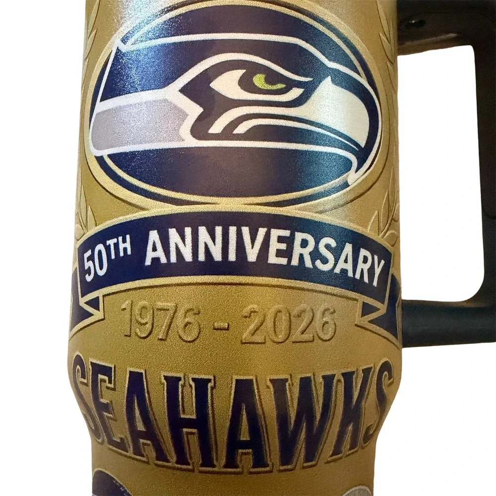 Seattle Seahawks 50th Anniversary 40oz Insulated Tumbler Mug Gold 1976-2026 NFL